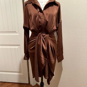 Chic Long Sleeve Brown Dress